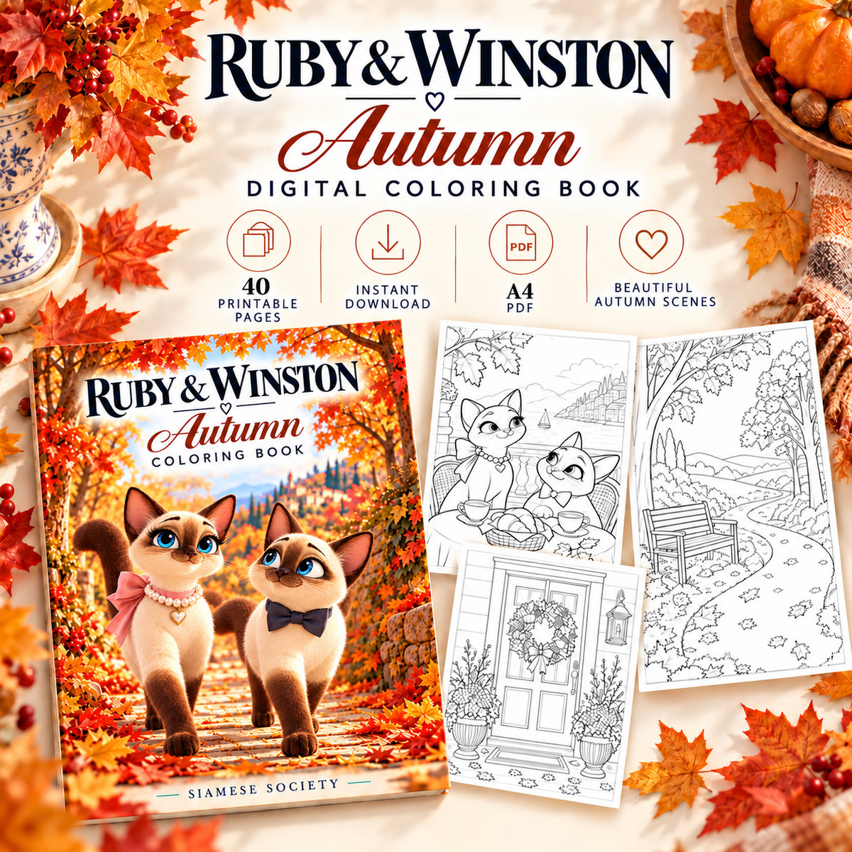 Ruby and Winston Autumn digital coloring book preview showing cover and sample pages