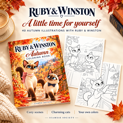 Ruby & Winston Autumn Coloring Book with 40 autumn illustrations, cozy scenes and charming Siamese cats