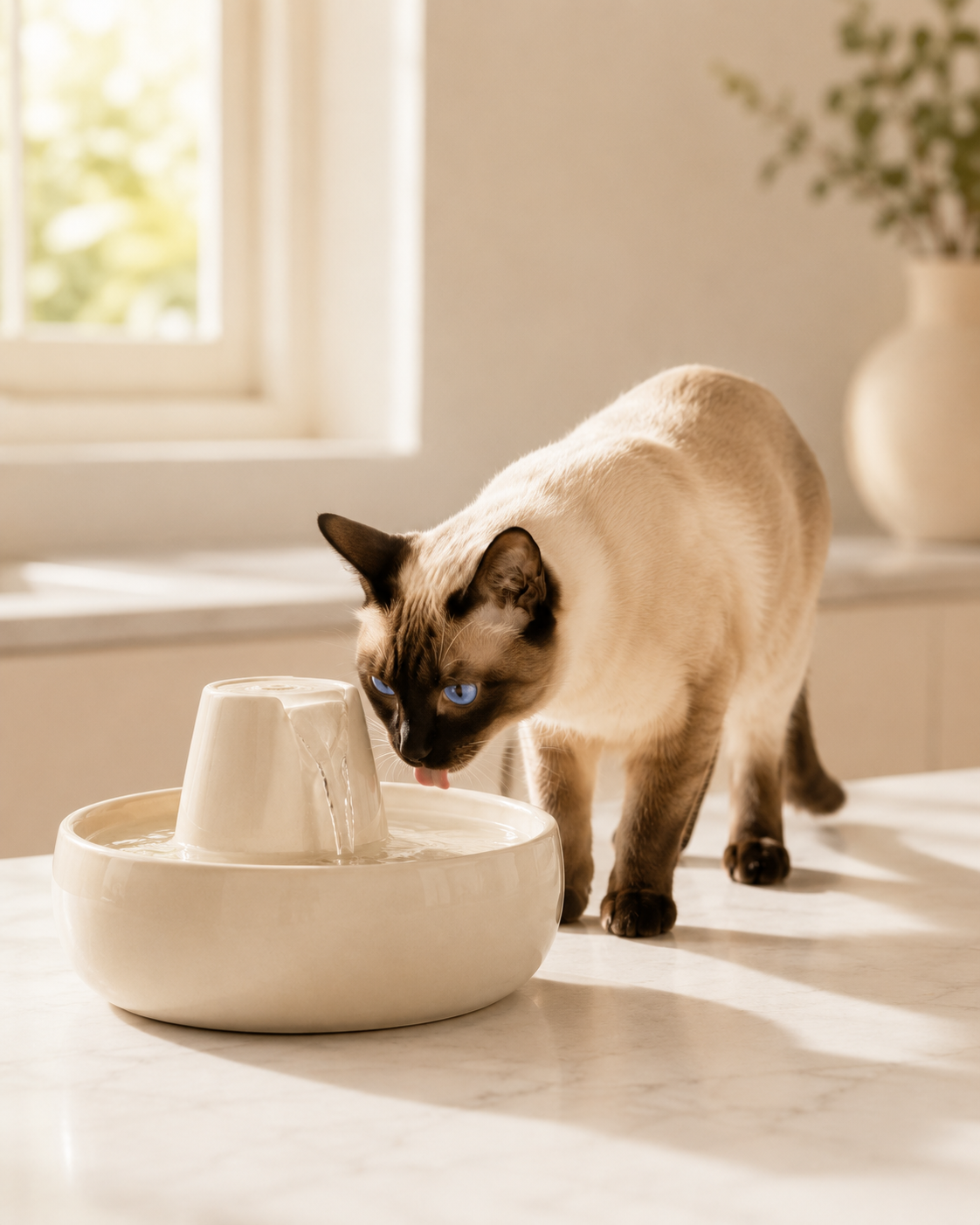 Blue Point Fountain triple-layer filtration system, 2 litre ceramic cat water fountain with no plastic parts