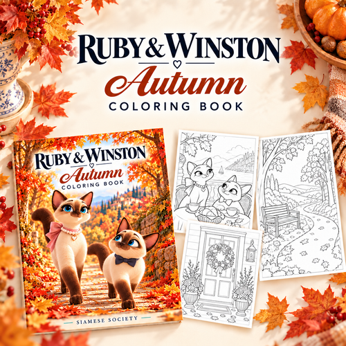 Ruby & Winston Autumn Coloring Book preview featuring the cover and three autumn coloring pages